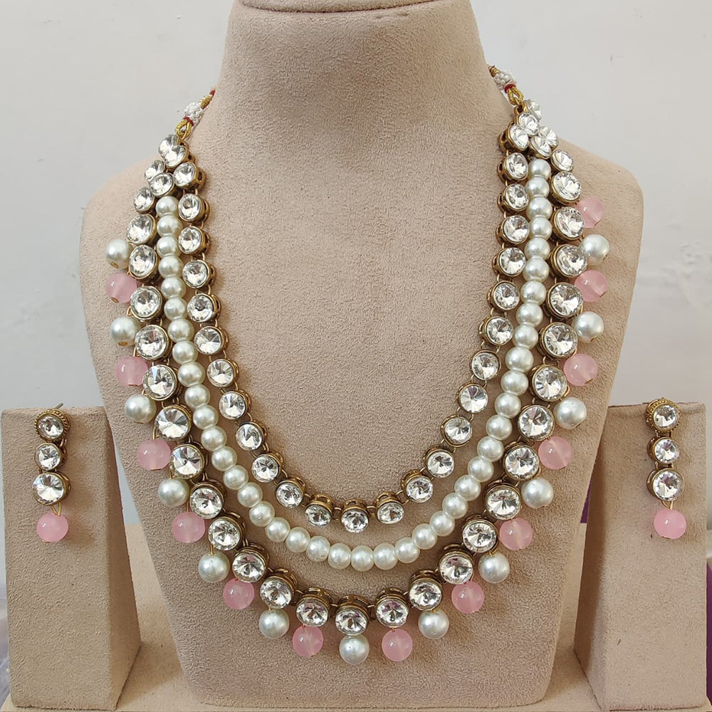FS Collection Austrian Stone And Pearl Designer Necklace Set