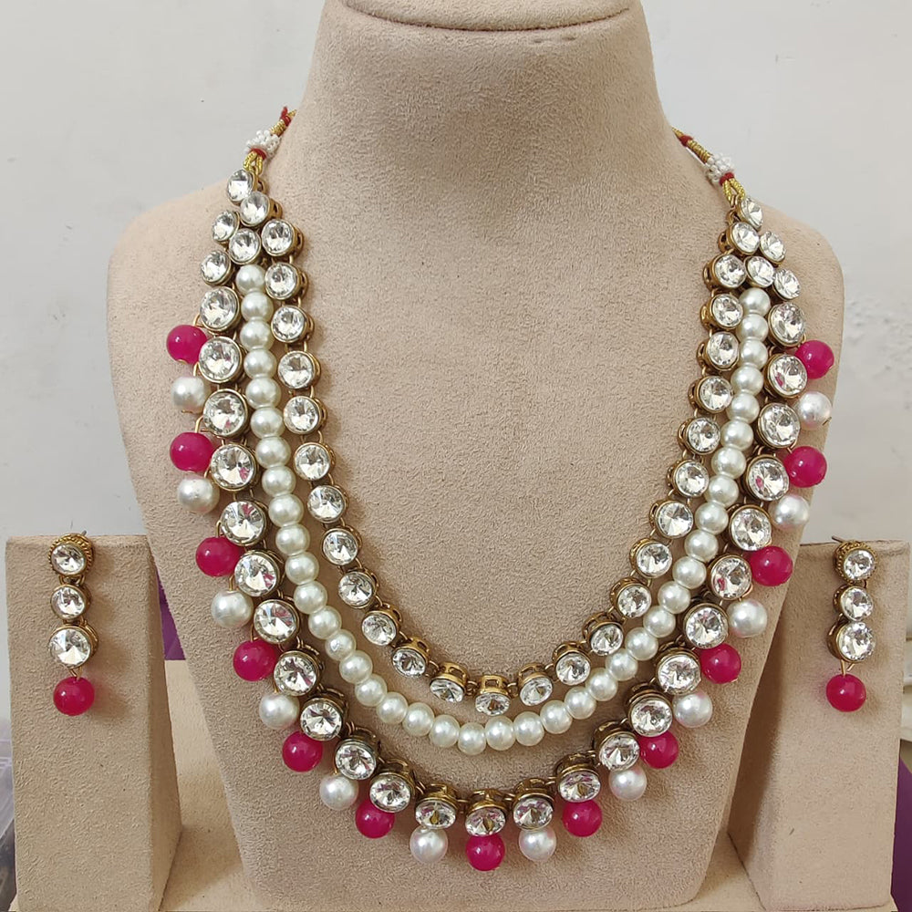 FS Collection Austrian Stone And Pearl Designer Necklace Set