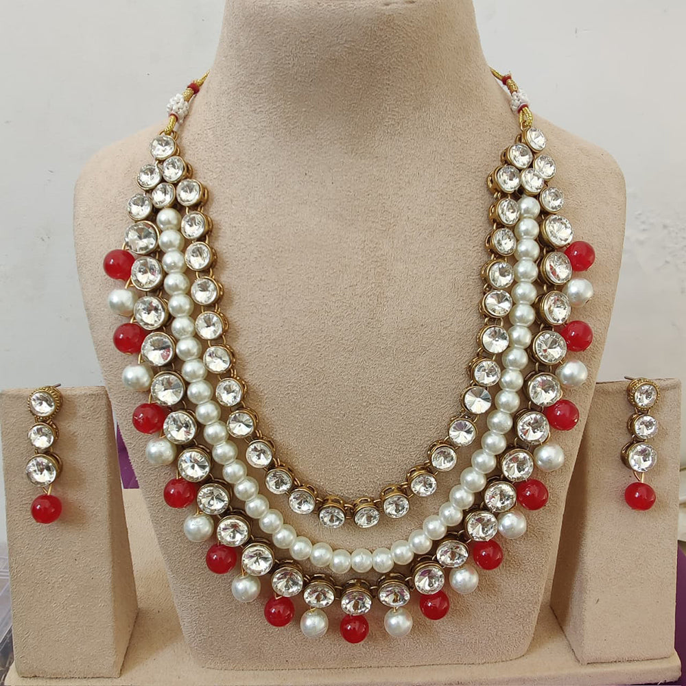 FS Collection Austrian Stone And Pearl Designer Necklace Set
