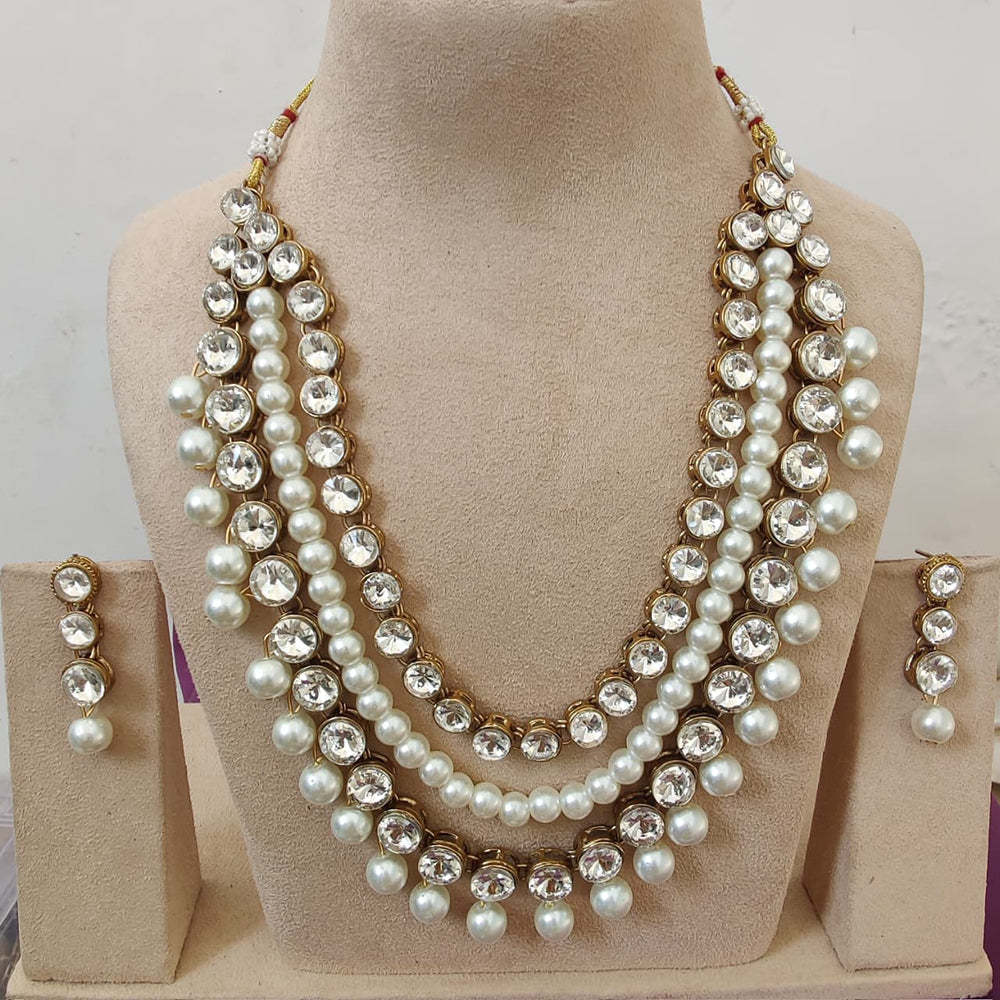 FS Collection Austrian Stone And Pearl Designer Necklace Set