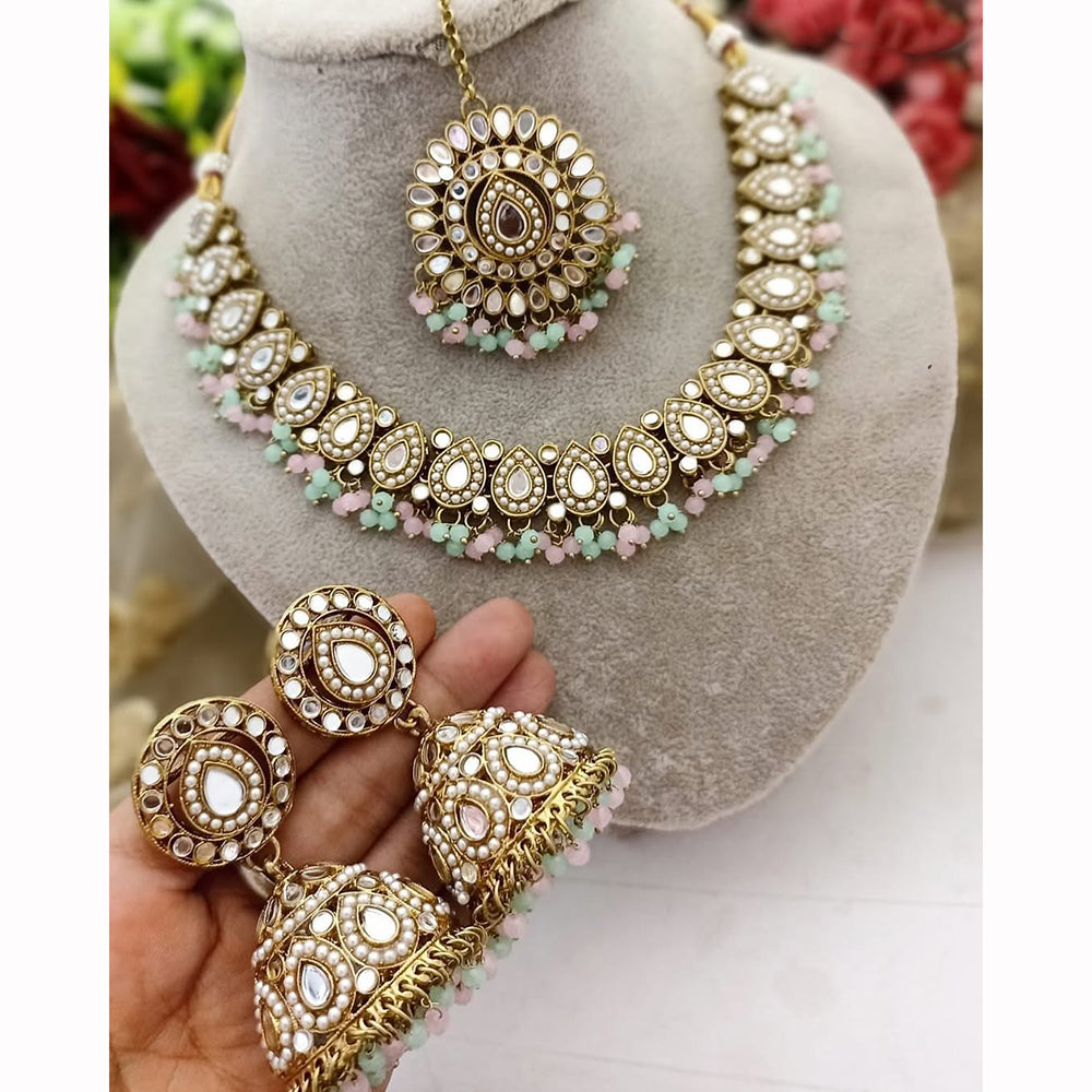 FS Collection Luxe Mirror Shine And Pearl Necklace Set