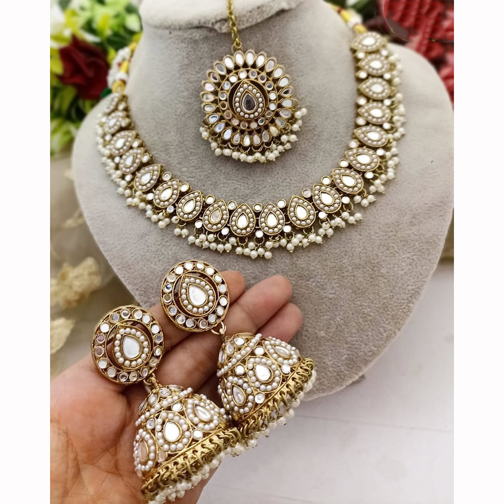 FS Collection Luxe Mirror Shine And Pearl Necklace Set