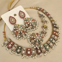 FS Collection Elegant Crystal Stone Pearl Necklace Set