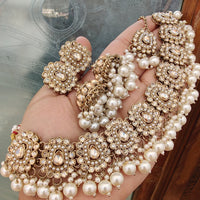 FS Collection Elegant Crystal Stone Pearl Necklace Set