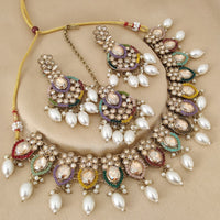 FS Collection Elegant Crystal Stone Pearl Necklace Set