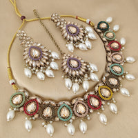 FS Collection Elegant Crystal Stone Pearl Necklace Set