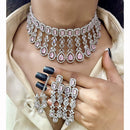 FS Collection Glam American Diamond Shine Choker Necklace Set