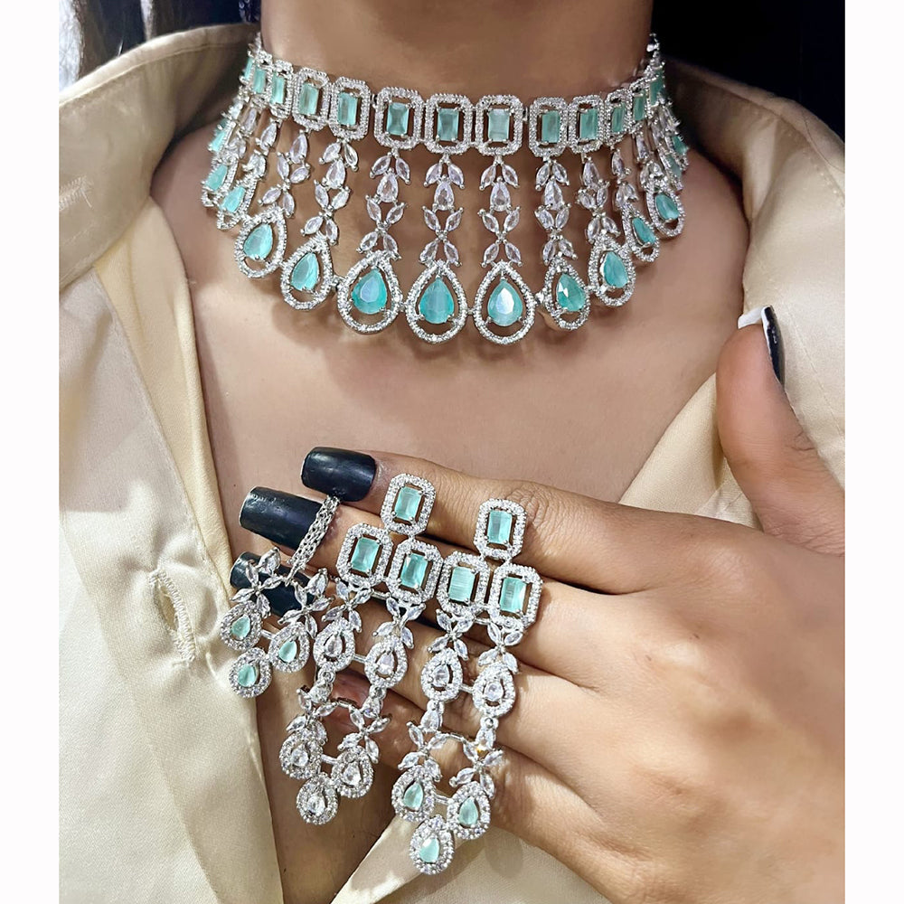 FS Collection Glam American Diamond Shine Choker Necklace Set