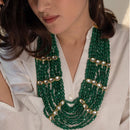 FS Collection Grand Kundan And Pearl Multi-Line Necklace