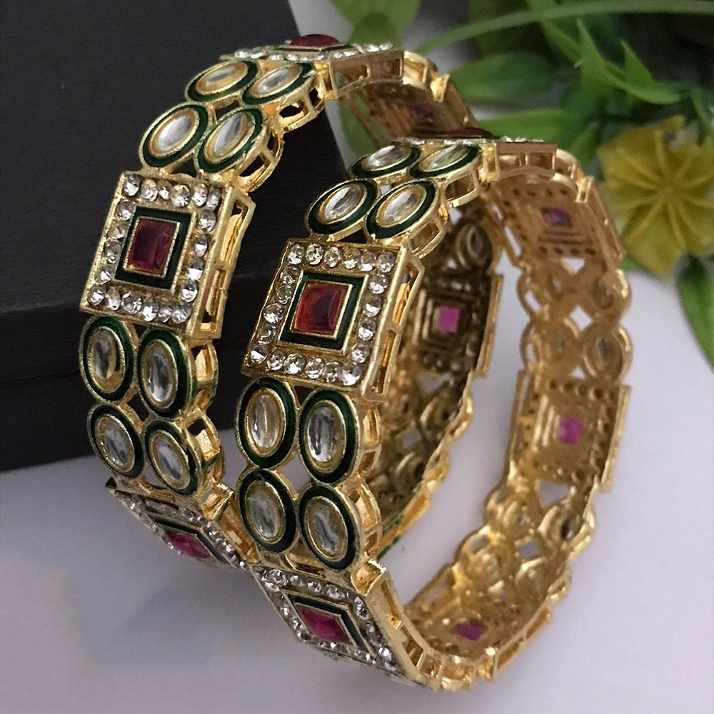 FS Collection Heritage Kundan And Austrian Stone Embellished Bangles Set