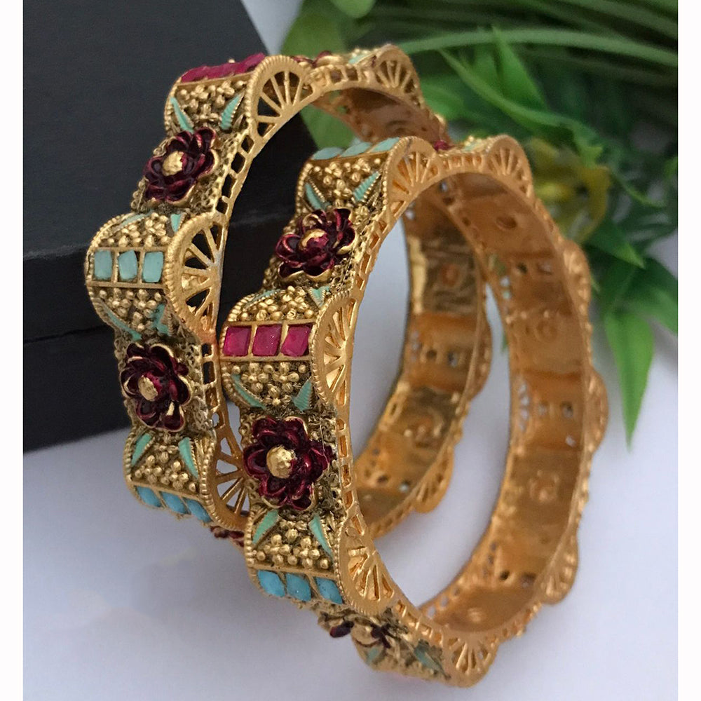 FS Collection Heritage Pota Stone And Meenakari Embellished Bangles Set
