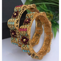 FS Collection Heritage Pota Stone And Meenakari Embellished Bangles Set