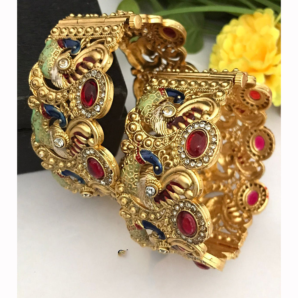 FS Collection Traditional Austrian Stone And Meenakari Openable Bangles Set