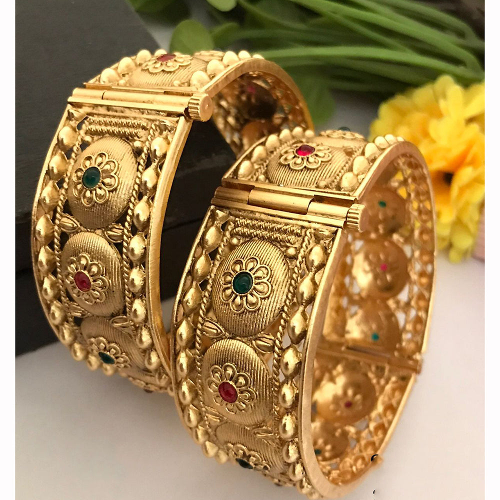 FS Collection Traditional Pota Stone Openable Bangles Set