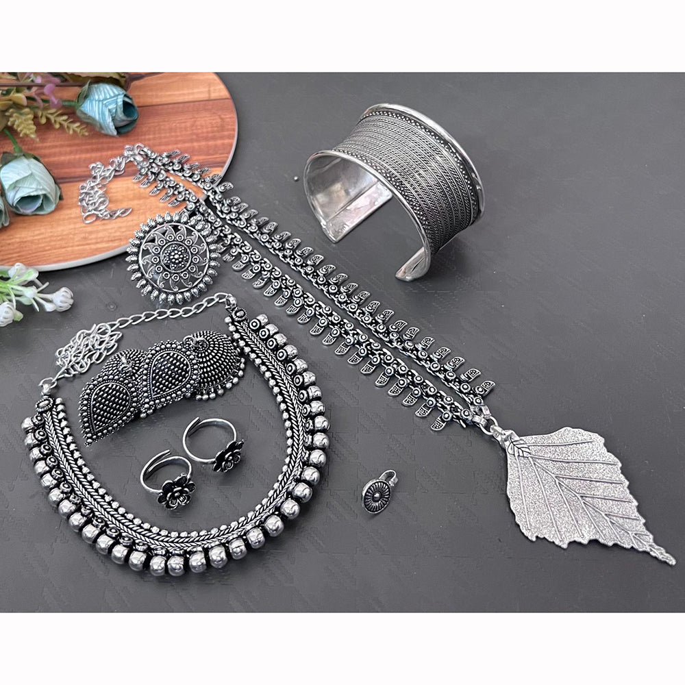 FS Collection Classic Oxidised Plated Combo Jewellery Set