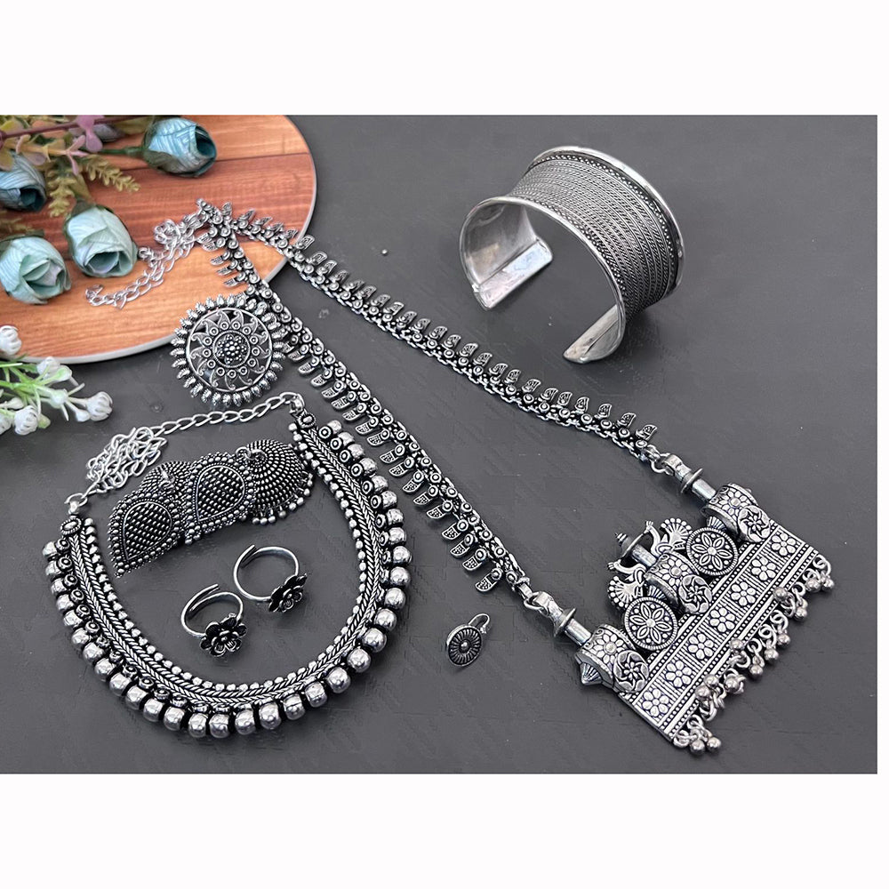 FS Collection Classic Oxidised Plated Combo Jewellery Set