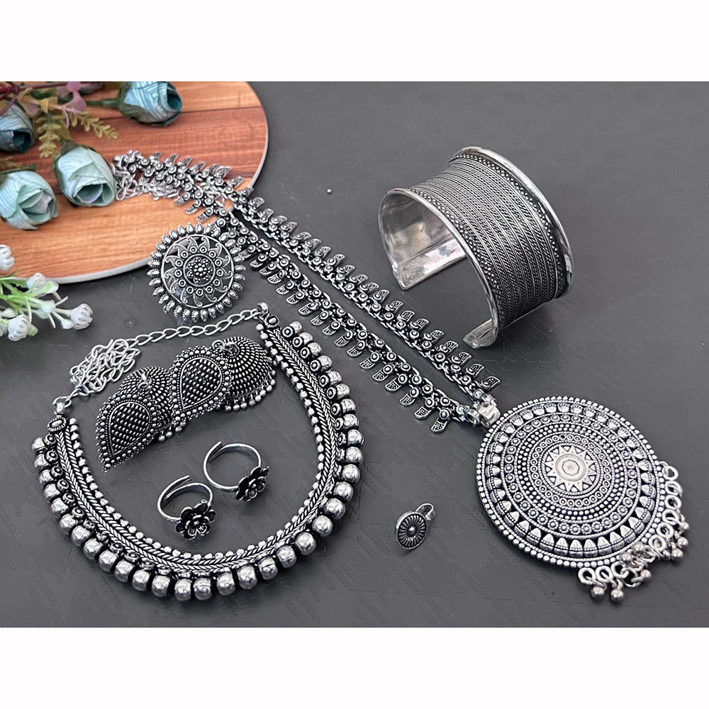 FS Collection Classic Oxidised Plated Combo Jewellery Set