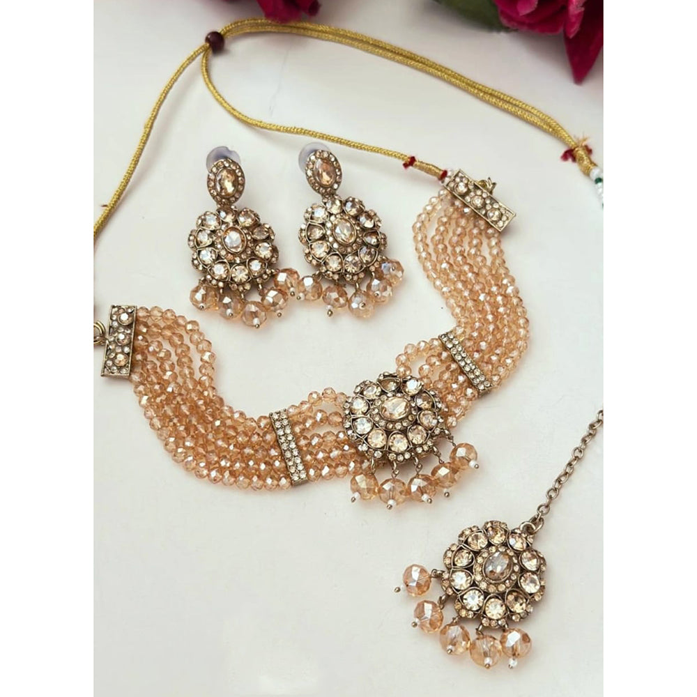 FS Collection Trendy Crystal And Pearl Statement Choker Necklace Set