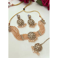 FS Collection Trendy Crystal And Pearl Statement Choker Necklace Set