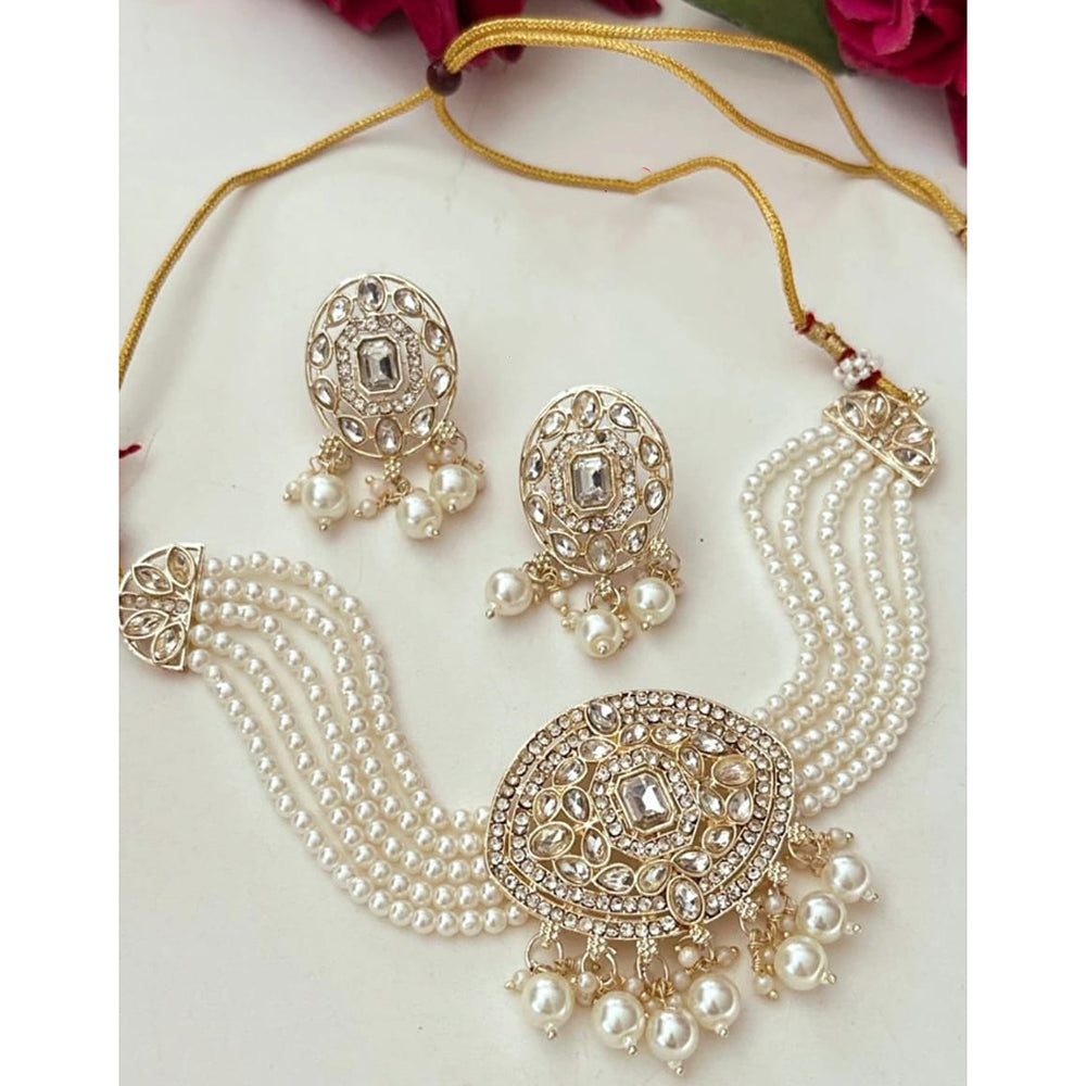 FS Collection Trendy Crystal And Pearl Statement Choker Necklace Set