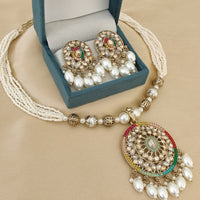 FS Collection Trendy Crystal And Pearl Statement Necklace Set