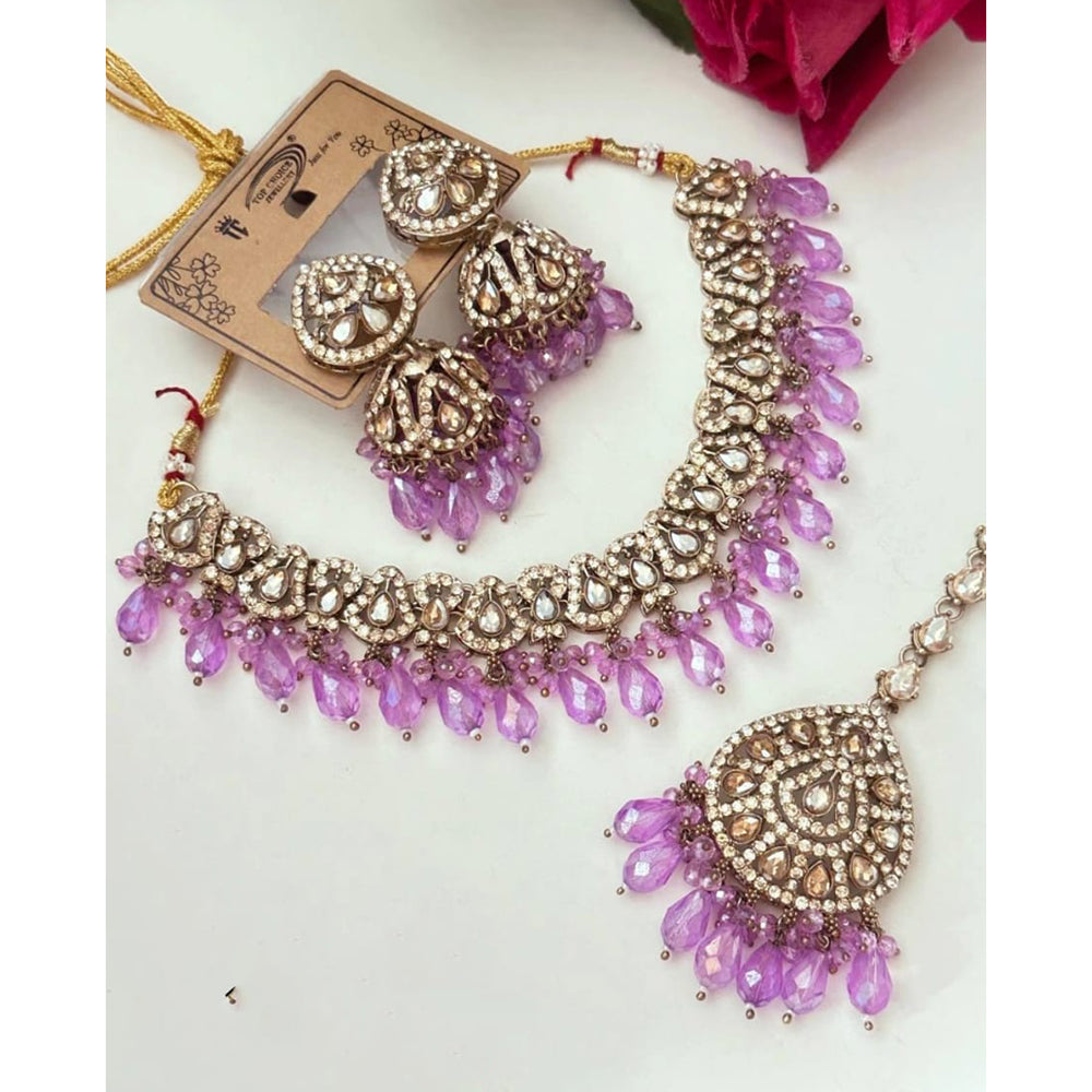 FS Collection Trendy Crystal And Pearl Statement Necklace Set