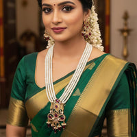 FS Collection Designer Kundan Stone And Pearl Long Necklace Set