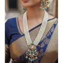 FS Collection Designer Kundan Stone And Pearl Long Necklace Set