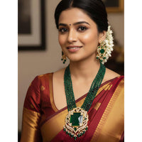 FS Collection Classic Beaded Pearl & Austrian Stone Long Necklace Set 