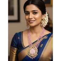 FS Collection Classic Beaded Pearl & Austrian Stone Long Necklace Set