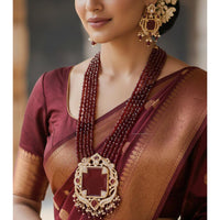 FS Collection Classic Beaded Pearl & Austrian Stone Long Necklace Set