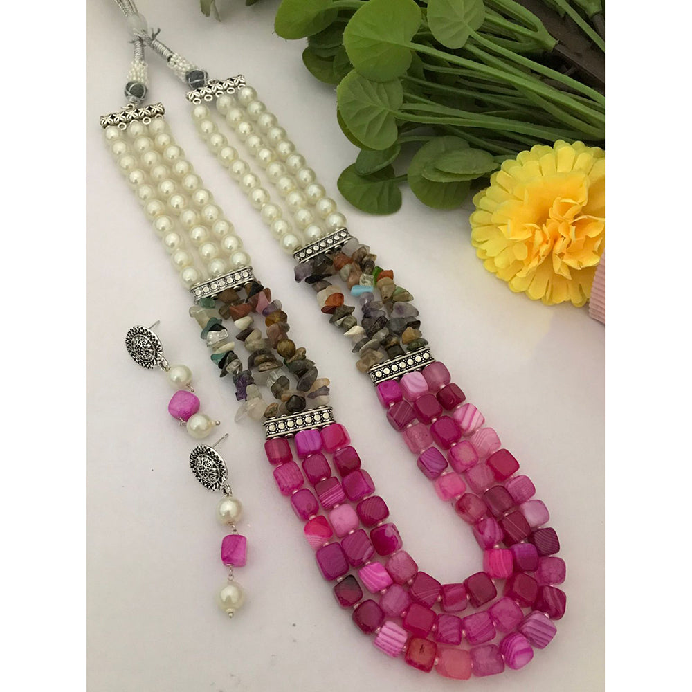 FS Collection Classic Oxidised Plated Multi Layer Beads Long Neclace Set