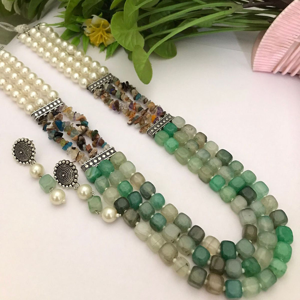 FS Collection Classic Oxidised Plated Multi Layer Beads Long Neclace Set