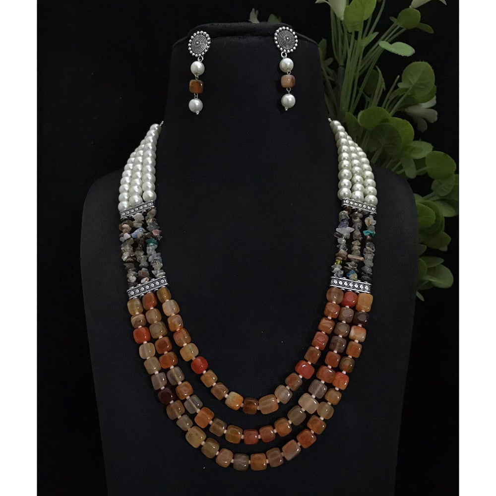 FS Collection Classic Oxidised Plated Multi Layer Beads Long Neclace Set