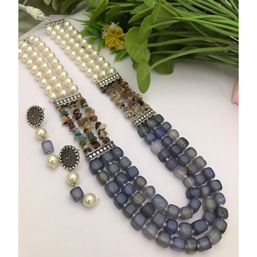 FS Collection Classic Oxidised Plated Multi Layer Beads Long Neclace Set