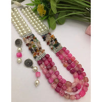 FS Collection Classic Oxidised Plated Multi Layer Beads Long Neclace Set