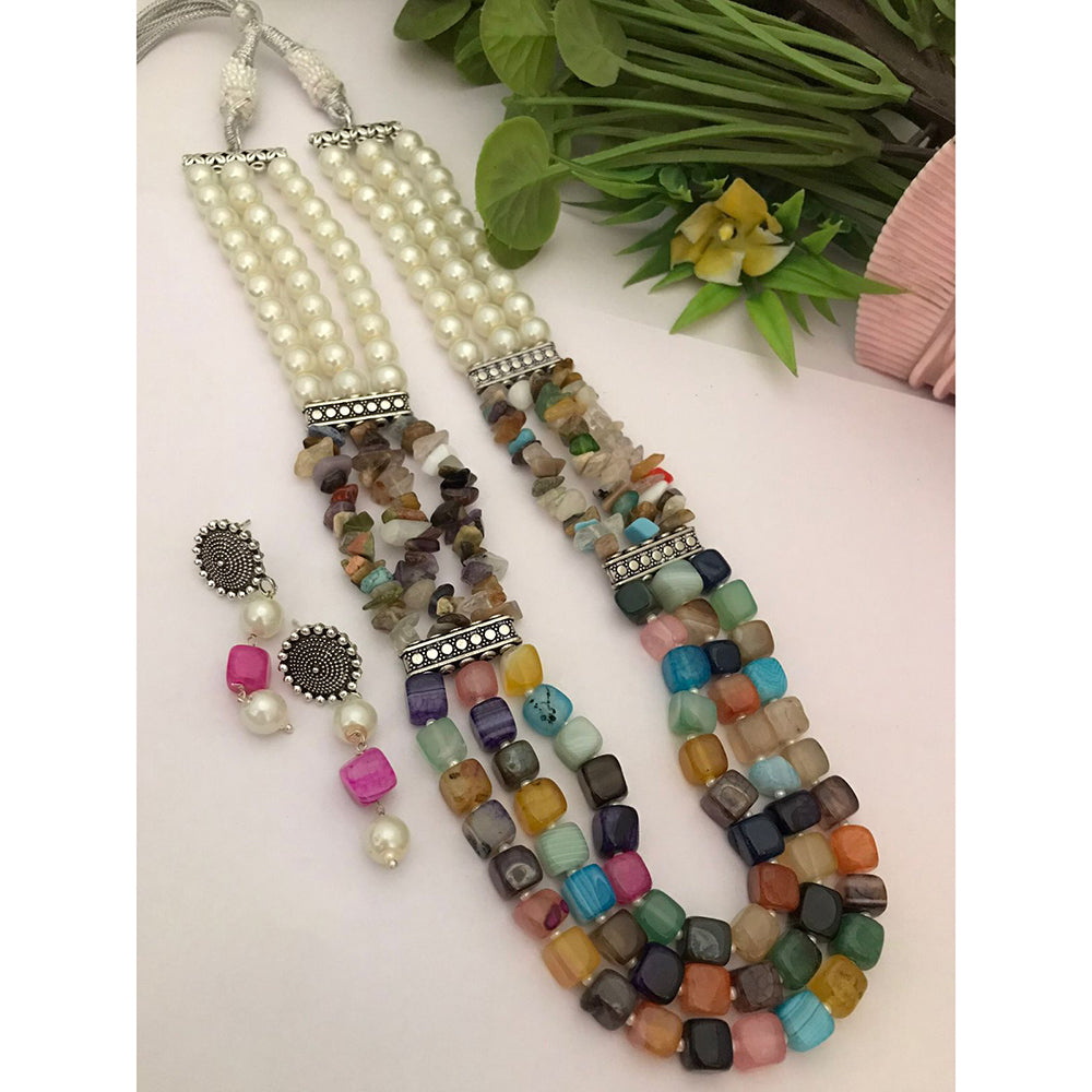 FS Collection Classic Oxidised Plated Multi Layer Beads Long Neclace Set