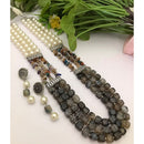 FS Collection Classic Oxidised Plated Multi Layer Beads Long Neclace Set