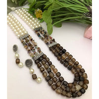 FS Collection Classic Oxidised Plated Multi Layer Beads Long Neclace Set
