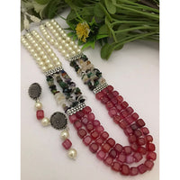 FS Collection Classic Oxidised Plated Multi Layer Beads Long Neclace Set