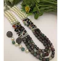 FS Collection Classic Oxidised Plated Multi Layer Beads Long Neclace Set