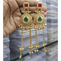 FS Collection Designer Kashmiri Pota Stone And Ghungharoo Long Dangler Earrings