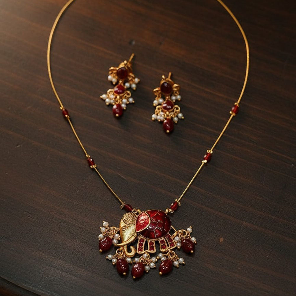 FS Collection Traditional Pota Stone And Pearl Meenakari Designer Necklace Set