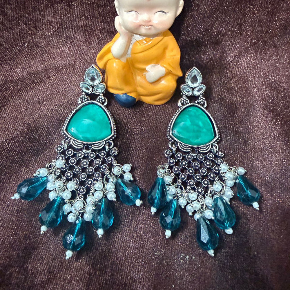 FS Collection Oxidised Plated Pota Stone And Beads Designer Dangler Earrings