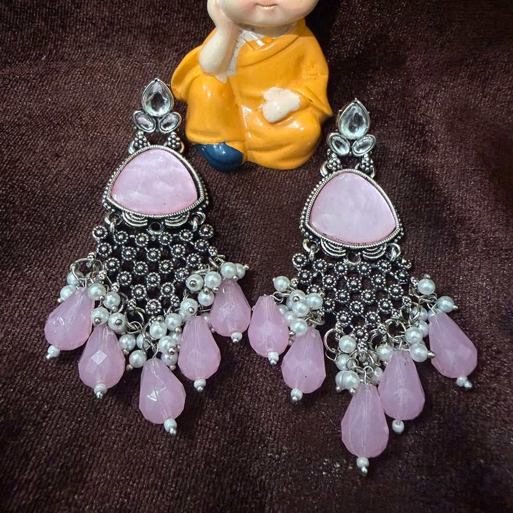 FS Collection Oxidised Plated Pota Stone And Beads Designer Dangler Earrings