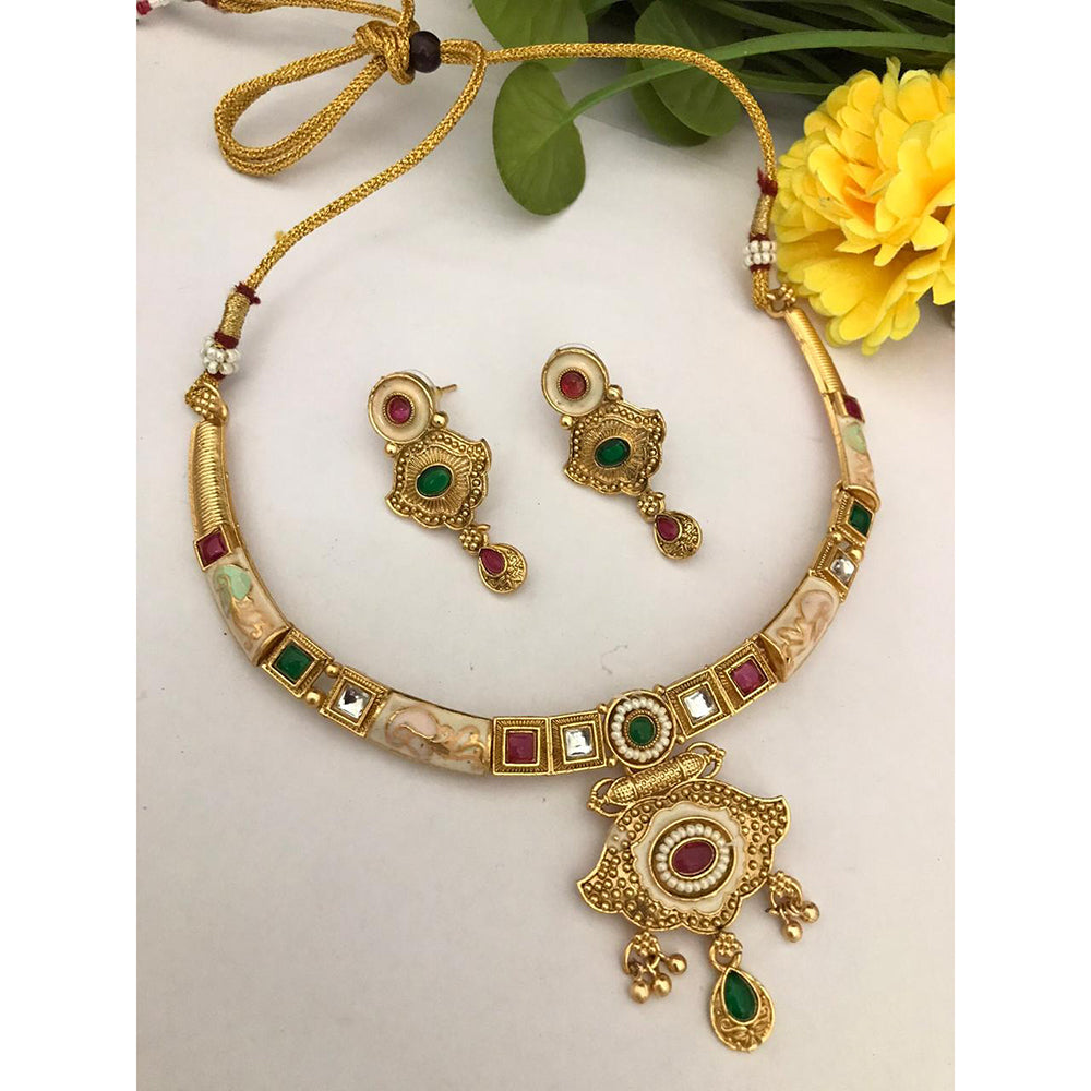FS Collection Sparkling Pota Stone And Meenakari Elegance Necklace Set