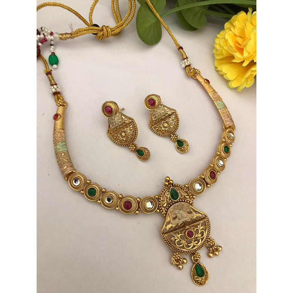 FS Collection Sparkling Pota Stone And Meenakari Elegance Necklace Set