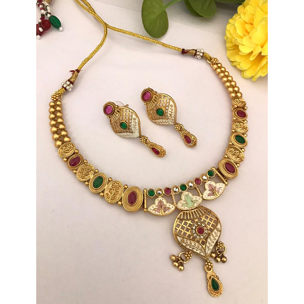 FS Collection Sparkling Pota Stone And Meenakari Elegance Necklace Set