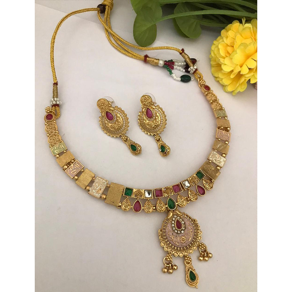 FS Collection Sparkling Pota Stone And Meenakari Elegance Necklace Set