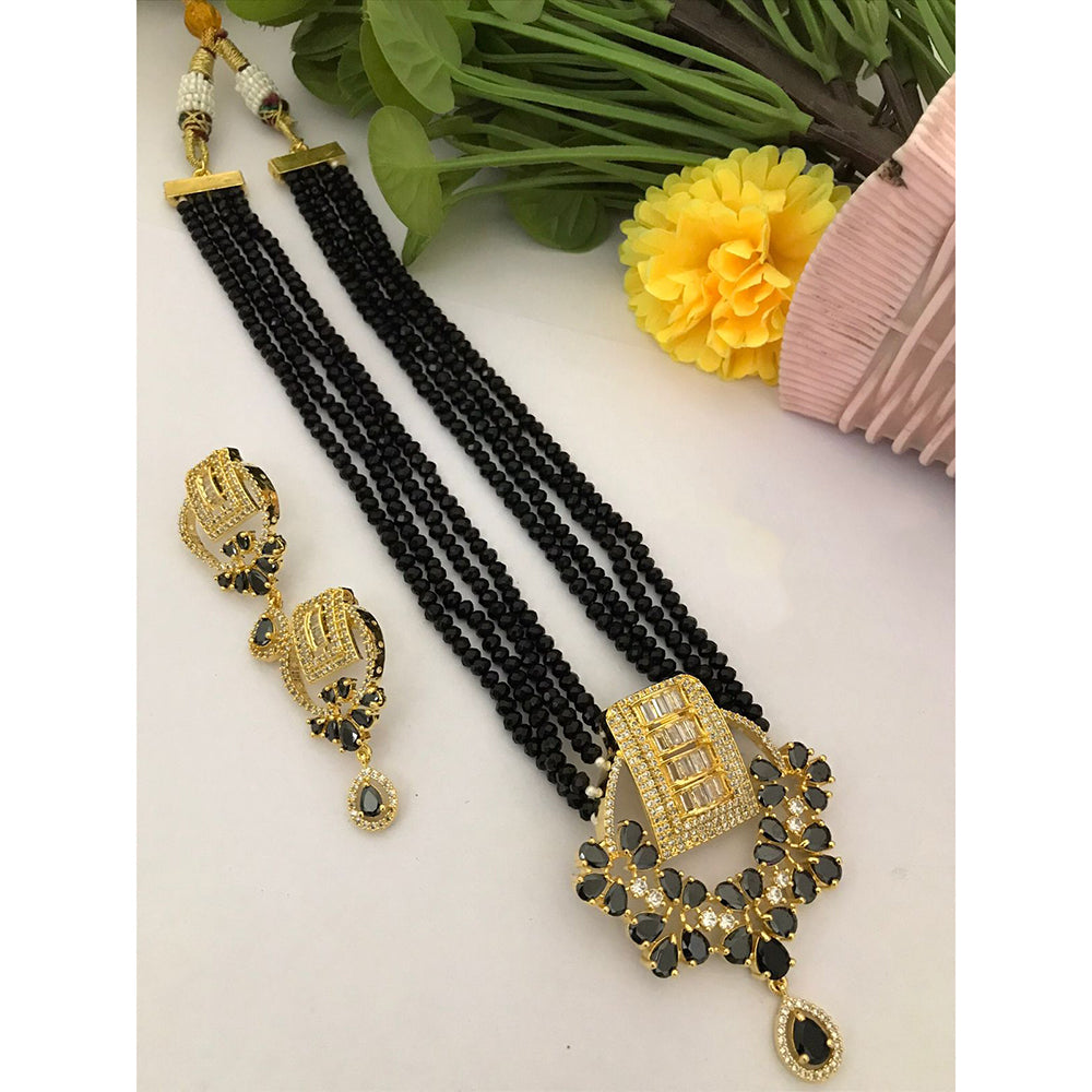 FS Collection Luxe American Diamond And Pearl Partywear Long Necklace Set